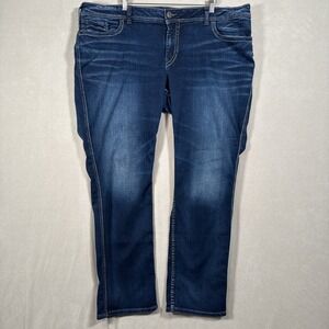 Silver Womens 24 flatx32 Suki Denim Blue Jeans Midrise Straight Pocket Stitching